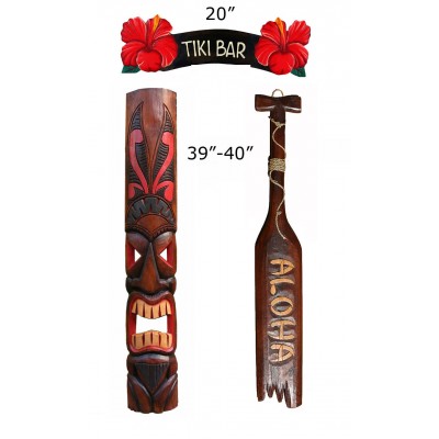 Tribal Tiki Bar Starter Package Deal Set of 3- Patio Tropical Decor 40"    252680973617